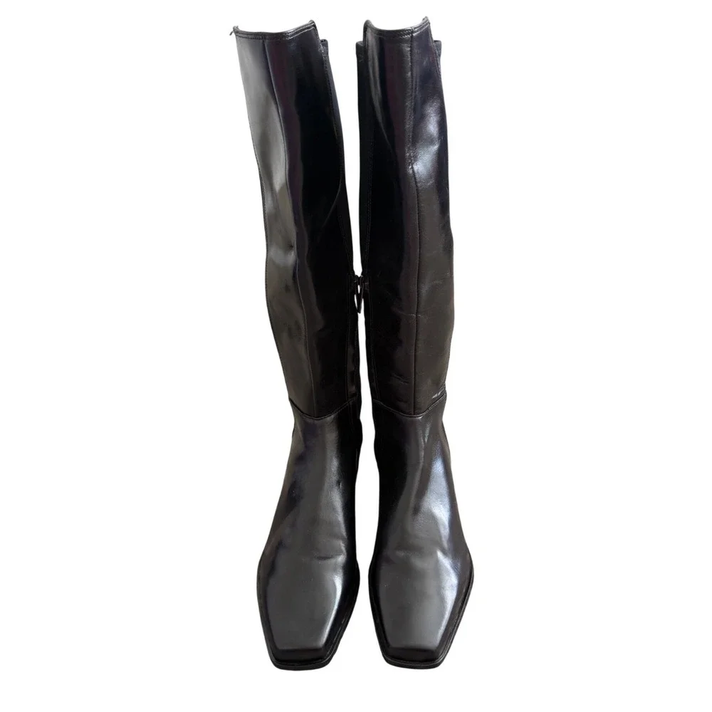 Vince Camuto Librina Black Leather Square Toe Tall Boots VC-LIBRINA Size 6.5 NEW